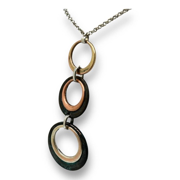 Mixed Metals Geometric Circles Modern Industrial Statement Necklace - Picture 7 of 9